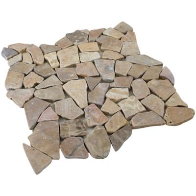 Rain Forest Tan Stone Mosaic Pebble Tiles, 12 in. x 12 in., Tan, 5 pc.