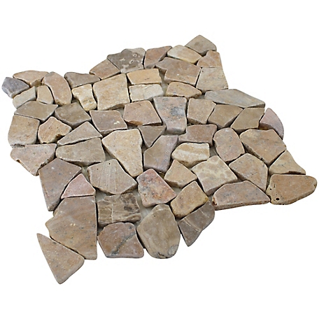 Rain Forest Tan Stone Mosaic Pebble Tiles, 12 in. x 12 in., Tan, 5 pc.
