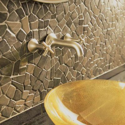 Image showing  Tan Stone Mosaic Pebble Tiles, 12 in. x 12 in., Tan, 5 pc.