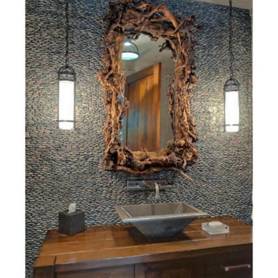 Image showing  Light Grey Stacked Stone Pebble Tiles, 12 in. x 12 in., 5 pc.