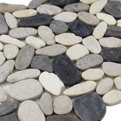Image showing  White/Grey/Dark Grey Sliced Pebble Tiles, 12 in. x 12 in., 5 pc.