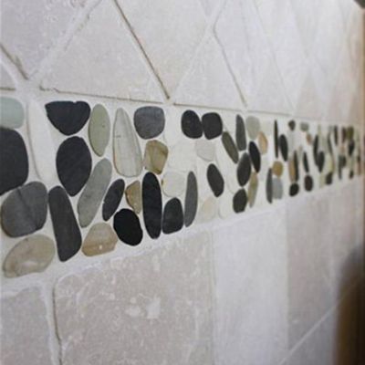 Image showing  White/Grey/Dark Grey Sliced Pebble Tiles, 12 in. x 12 in., 5 pc.