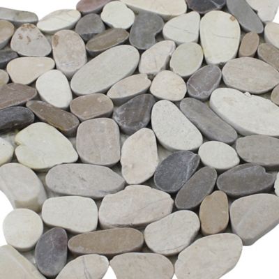 Image showing  White/Grey/Tan Sliced Pebble Tiles, 12 in. x 12 in., 5 pc.