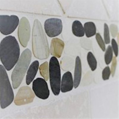 Image showing  White/Grey/Tan Sliced Pebble Tiles, 12 in. x 12 in., 5 pc.