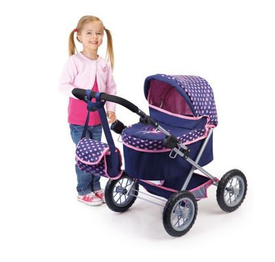 Image showing  Baby Doll Trendy Pram Stroller, Navy/Pink