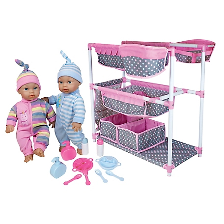 Lissi Baby Care Center for Twins with 2 Toy Baby Dolls and Feeding Accessories