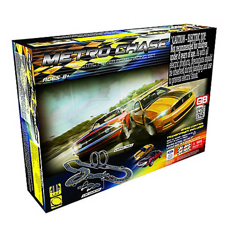 Golden Bright Electric Powered Metro Chase Road Racing Slot Car Toy Set, Over 27 ft. of Track