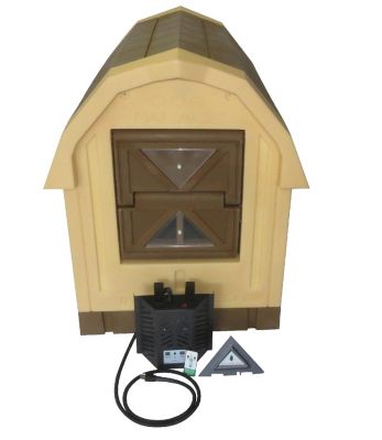 Dog Palace Insulated Outdoor Plastic Dog House with Palace Central Heater 2.0, Tan Brown