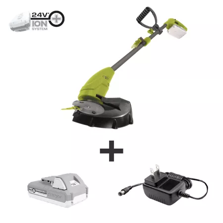 Sun Joe iON 10 in 24V Cordless Lightweight Grass Trimmer Kit with 2.0 Ah Battery and Charger Push Trimmers