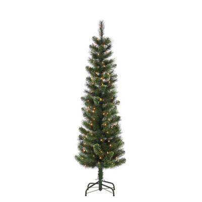 Sterling Tree Company 6.5 ft. Pre-Lit Hard Mixed Cashmere Needle Pencil Artificial Christmas Tree, Warm White Lights