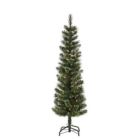 Sterling Tree Company 6.5 ft. Hard/Mixed Cashmere Needle Pencil Artificial Christmas Tree with 150 Warm White Lights