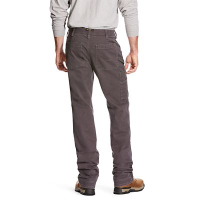 Image showing 1 th Ariat Men's Stretch Fit Low-Rise Rebar M4 DuraStretch Washed Twill Dungaree Bootcut Work Pants, Gray