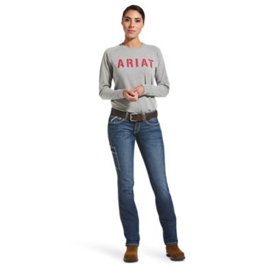 Image showing 4 th Ariat Women's Mid-Rise Rebar DuraStretch Riveter Straight Leg Work Jeans