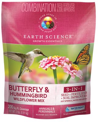 Earth Science Butterfly and Hummingbird All-in-One Wildflower Seed Mix, Plant Food, Soil Conditioners & Water Right Crystals Each seed is coated in fertilizer and birds don’t like it