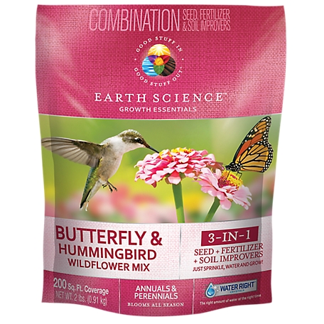 Earth Science Butterfly and Hummingbird All-in-One Wildflower Seed Mix, Plant Food, Soil Conditioners & Water Right Crystals