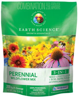 Earth Science Perennial All-in-One Wildflower Mix with Seed, Plant Food, Soil Conditioners and Water Right Crystals