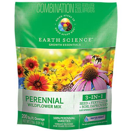 Earth Science Perennial All-in-One Wildflower Mix with Seed, Plant Food, Soil Conditioners and Water Right Crystals