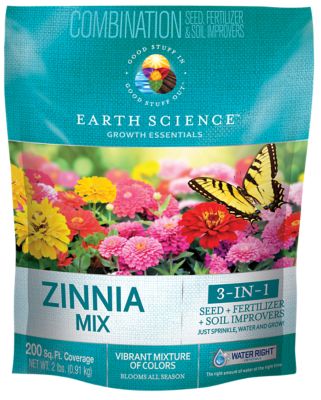 Earth Science Zinnia All-in-One Flower Mix with Seed, Plant Food, Soil Conditioners and Water Right Crystals