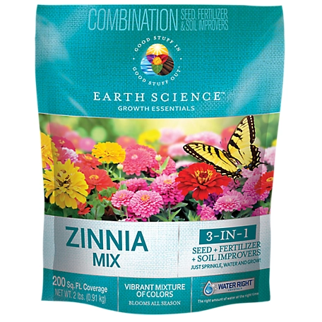 Earth Science Zinnia All-in-One Flower Mix with Seed, Plant Food, Soil Conditioners and Water Right Crystals