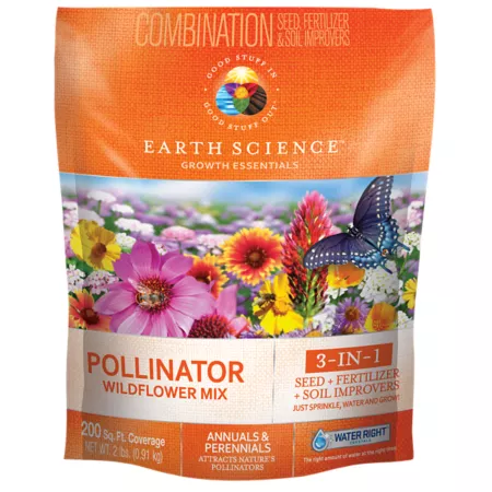 Earth Science Pollinator All-in-One Wildflower Mix with Seeds Plant Food Soil Amendments and Water Crystals Flower Seeds