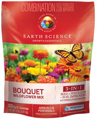 Earth Science Wildflower Bouquet All-in-One Flower Mix with Seed, Plant Food, Soil Conditioners and Water Right Crystals