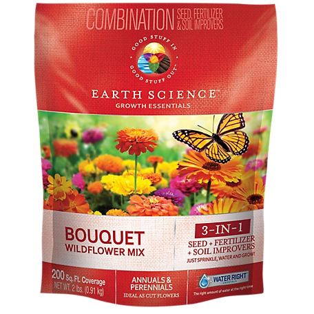 Earth Science Wildflower Bouquet All-in-One Flower Mix with Seed, Plant Food, Soil Conditioners and Water Right Crystals