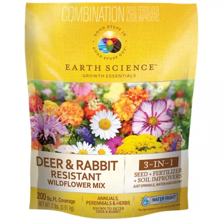 Earth Science Deer and Rabbit Resistant Wildflower Mix with Seeds Plant Food Soil Conditioners and Water Right Crystals Flower Seeds