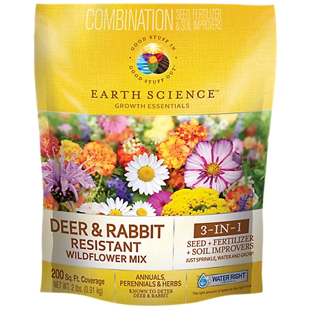 Earth Science Deer and Rabbit Resistant Wildflower Mix with Seed, Plant Food, Soil Conditioners and Water Right Crystals