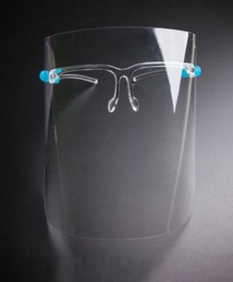 Image showing  Full Face Protection Shields, Blue Eyeglasses Frame, Cleaning Cloth, 2-Pack