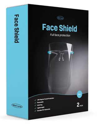 Image showing  Full Face Protection Shields, Blue Eyeglasses Frame, Cleaning Cloth, 2-Pack