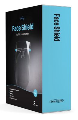Image showing  Full Face Protection Shields, Blue Eyeglasses Frame, Cleaning Cloth, 2-Pack