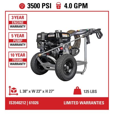 Image showing  3,500 PSI 4 GPM Gas Cold Water Industrial Series Pressure Washer, Honda GX270 Engine, 49-State