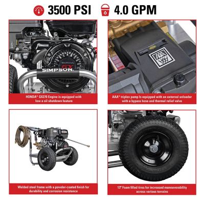 Image showing  3,500 PSI 4 GPM Gas Cold Water Industrial Series Pressure Washer, Honda GX270 Engine, 49-State