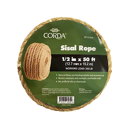 CORDA 1/2 in. x 50 ft. Plant-Based Sisal Rope