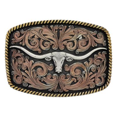 Montana Silversmiths Tri-Color Texas Longhorn Attitude Belt Buckle, A711