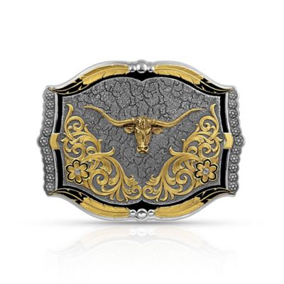 Montana Silversmiths Cracked Earth Longhorn Belt Buckle, 43810-771