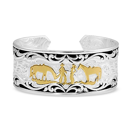 Montana Silversmiths Between Friends Cuff Bracelet, Silver/Yellow Gold, 5.75 in. x 1 in. x 0.07 in., BC4437YG