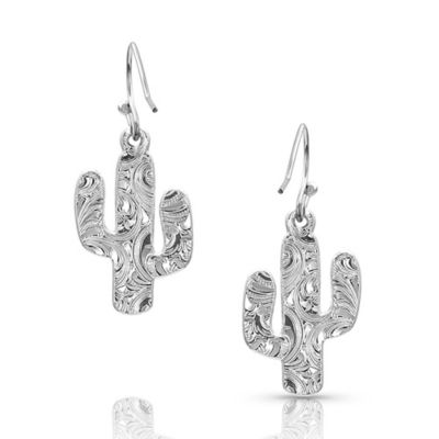 Image showing  Fine Desert Full Moon Cactus Earrings, Silver Plated