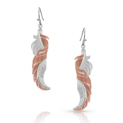 Montana Silversmiths Twisted Rose Feather Earrings, Rose Gold/Silver