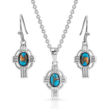 Montana Silversmiths Easter Cross Jewelry Set, 99.9% Fine Silver Plated/Turquoise