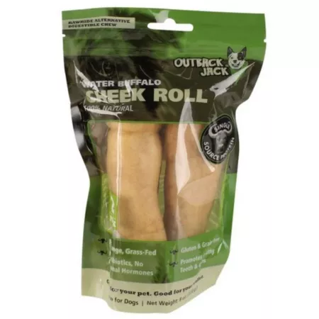 Outback Jack Water Buffalo Cheek Roll Dog Chews 2 ct Dog Bones Rawhide & Rawhide Alternative