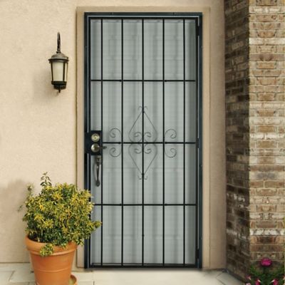 Image showing  32 in. x 80 in. Su Casa Black Surface Mount Outswing Steel Security Door with Expanded Metal Screen