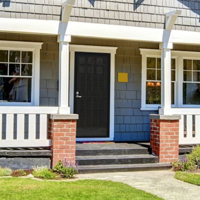 Image showing  32 in. x 80 in. Arcada Black Surface Mount Outswing Steel Security Door with Expanded Metal Screen