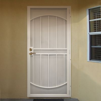 Image showing  36 in. x 80 in. ArcadaMax White Surface Mount Outswing Steel Security Door with Perforated Metal Screen