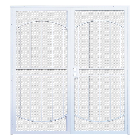 Titan 72 in. x 80 in. Arcada White Surface-Mount Outswing Steel Double Security Door with Expanded Metal Screen