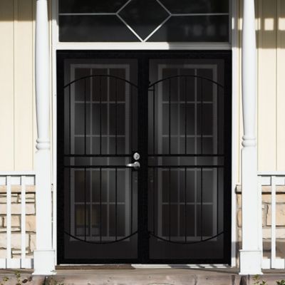 Image showing  72 in. x 80 in. Arcada White Surface-Mount Outswing Steel Double Security Door with Expanded Metal Screen