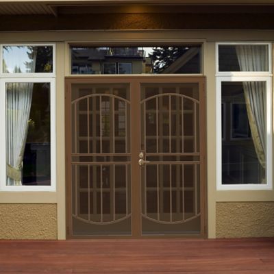 Image showing  72 in. x 80 in. Arcada Copper Surface-Mount Outswing Steel Double Security Door with Expanded Metal Screen