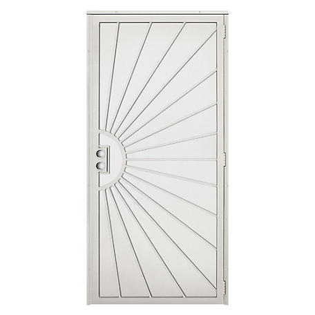 Titan 36 in. x 80 in. Solana Navajo White Surface Mount Outswing Steel Security Door with Perforated Metal Screen