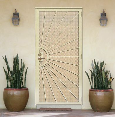 Image showing  36 in. x 80 in. Solana Navajo White Surface Mount Outswing Steel Security Door with Perforated Metal Screen
