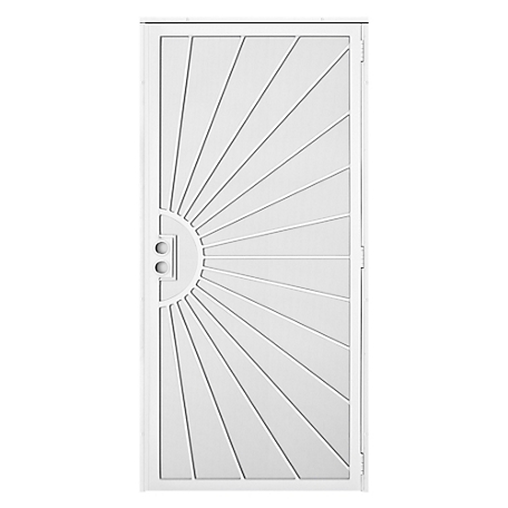 Titan 36 in. x 80 in. Solana White Surface Mount Outswing Steel Security Door with Perforated Metal Screen